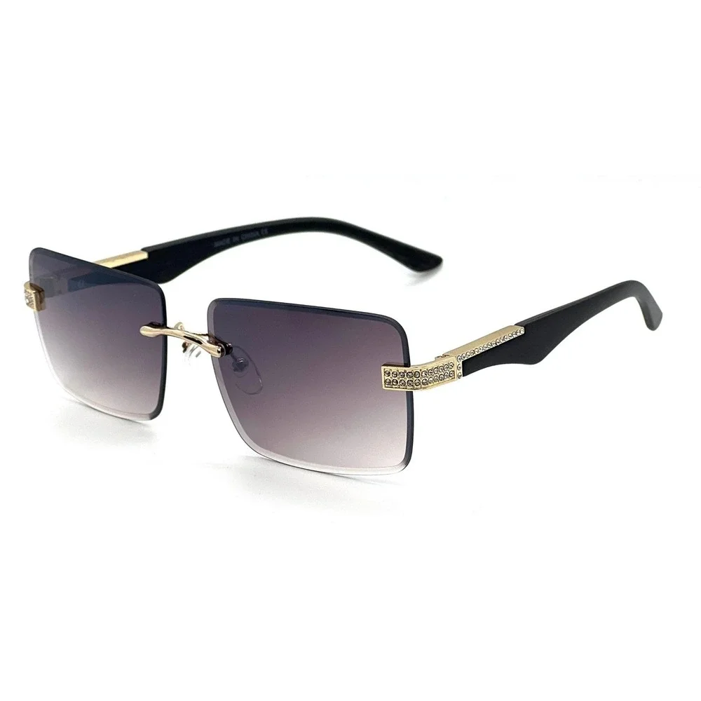 Rhinestone Men‎ Sunglasses Fashion Designer Rimless Square Frame Shades Eyewear